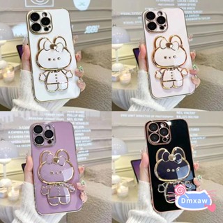 เคสกระจกแต่งหน้า แบบนิ่ม บางพิเศษ ลายกระต่ายน่ารัก ประดับโบว์ พร้อมขาตั้ง สําหรับ Samsung Galaxy A13 4G 5G A03 F62 M62 M31 A23 A33