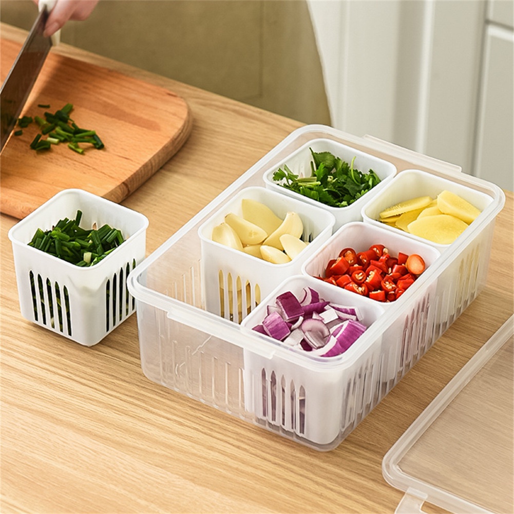 สร้างสรรค์ตู้เย็นกล่องเก็บสดเก็บกล่องหกช่องเตรียมผักผลไม้ระบายน้ำหัวหอมขิงกระเทียมภาชนะเก็บ-cod