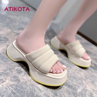 Atikota รองเท้าแตะ พื้นหนา แบบนิ่ม สวมใส่สบาย เหมาะกับเดินชายหาดกลางแจ้ง แฟชั่นสําหรับนักเรียนผู้หญิง