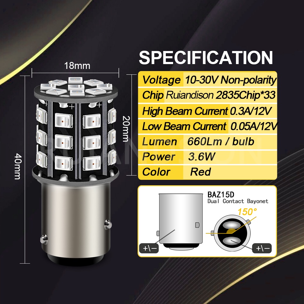 ไฟท้ายจอดรถ LED 1157 BAY15D BAZ15D BAW15D 10-30V 33 ชิป สีขาว เหลือง ...