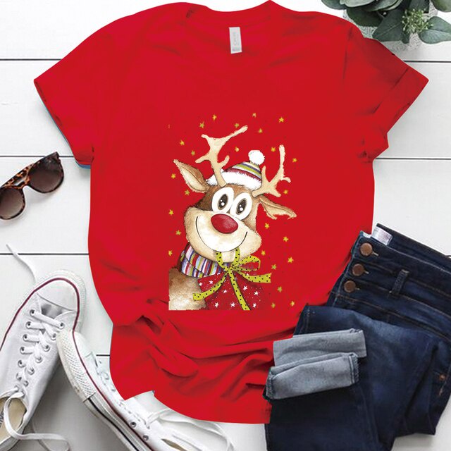 คริสต์มาส-reindeer-good-morning-พิมพ์น่ารักพิมพ์วันหยุดของผู้หญิงเสื้อยืด-s-5xl-ตลกน่ารักสตรีคริสต์มาสเสื้อยืดเสื้อยืดเส