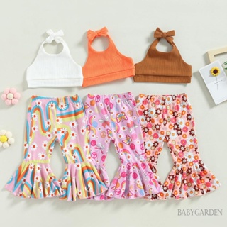 Babygarden- ชุดเสื้อผ้าเด็กผู้หญิง, เสื้อกั๊กคล้องคอ แบบผูกเชือก + กางเกงขาบาน พิมพ์ลายดอกไม้