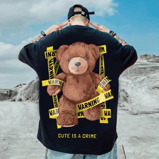 Korean Oversized Shirts Oversized Teddy Bear Print Pattern T Shirts Fashion Unisex White Shirts Men Short Sleeve T _07