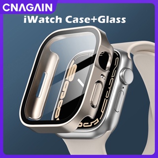 Cnagain กระจก พร้อมเคส ขอบตรง อุปกรณ์เสริม สําหรับ Apple Watch 8 7 45 มม. 41 มม. ultra 49 มม. 44 มม. 40 มม. iWatch Series 4 5 SE