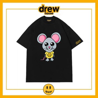 เสื้อยืดแขนสั้น ผ้าฝ้าย ทรงหลวม ลาย Drew smiley mouse Justin Bieber แฟชั่นคู่รัก สําหรับผู้หญิง_01