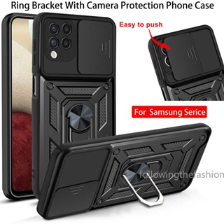 เคสโทรศัพท์มือถือ กันกระแทก พร้อมแหวนขาตั้งแม่เหล็ก ป้องกันเลนส์กล้อง สําหรับ Samsung Galaxy A12 4G A22 5G A42