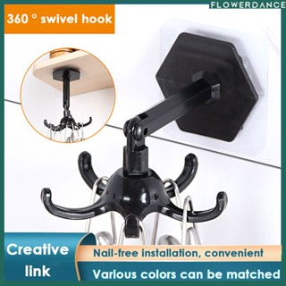 ห้องน้ำ360 ° หมุนติดผนังพลาสติก Hook Gadgets/ ห้องครัวบนโต๊ะอาหารช้อนไม้พายตู้6-Claw Wall Rack ชั้นวาง Flowerdance