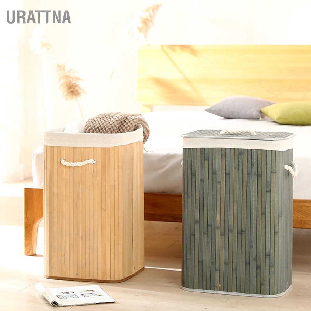 urattna-ตะกร้าซักผ้าพับได้ตะกร้าใส่ของชำไม้ไผ่ถังเก็บเสื้อผ้าสกปรกขนาดใหญ่สำหรับบ้าน