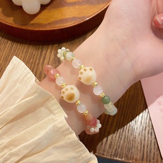 สไตล์ใหม่ มะนาว นุ่ม น่ารัก ถ่านย่าง กรงเล็บแมว แอปเปิ้ล สีเขียว อาเกต หวาน สร้อยข้อมือ