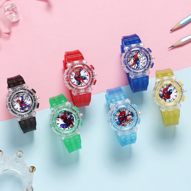 marvel-spider-man-นาฬิกาข้อมือควอตซ์-มีไฟกระพริบ-led-สีสันสดใส-สําหรับเด็กผู้ชาย-และเด็กผู้หญิง