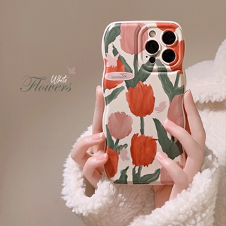 เคสป้องกันโทรศัพท์มือถือ แบบนิ่ม ลายดอกไม้ สีเบจ สีส้ม สําหรับ Iphone 14 11 12 13 PRO MAX AT0017