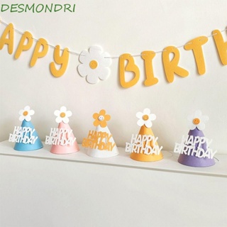 Desmondri หมวกวันเกิด ผ้าสักหลาด ลายดอกไม้ ประดับโบว์ พร้อมเชือกหน้ายิ้ม สร้างสรรค์ สําหรับสัตว์เลี้ยง สุนัข