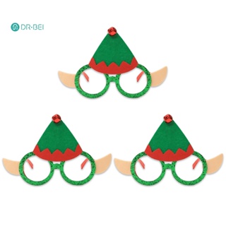Dr BEI 3 ชิ้น การ์ตูนเอลฟ์ คริสต์มาส หมวก แว่นตา แว่นตา ของขวัญคริสต์มาส ตกแต่งปาร์ตี้ อุปกรณ์ประกอบฉาก