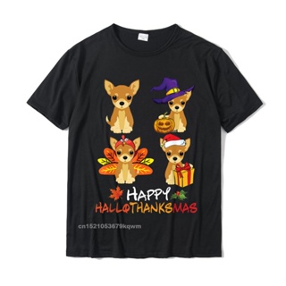 ขายดี!เสื้อยืด ผ้าฝ้าย พิมพ์ลาย Happy Hallothanksmas Chihuahua Halloween Thankgiving Xmas แฟชั่นฤดูร้อน สําหรับผู้ช_02