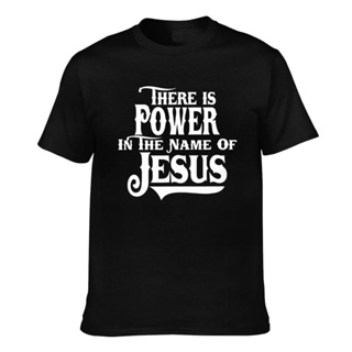 มาใหม่ เสื้อยืดลําลอง สําหรับผู้ชาย แขนสั้น คอกลม พิมพ์ลาย There Is Power In The Name Of Jesus หลากสีสัน สไตล์วินเทจ