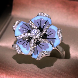 เครื่องประดับ แหวน รูปดอกไม้ สีฟ้า คุณภาพสูง แฮนด์เมด สวยงาม แฟชั่นสําหรับผู้หญิง