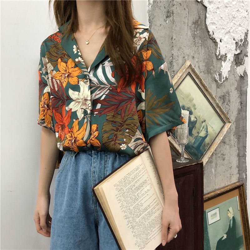 เสื้อเชิ้ตแขนสั้น-พิมพ์ลายดอกไม้-ทรงหลวม-ระดับไฮเอนด์-สไตล์ฝรั่งเศส-เรโทร-เหมาะกับฤดูร้อน