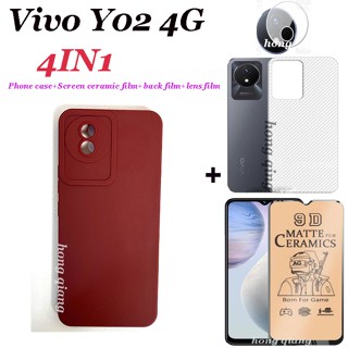 4 in 1 เคสโทรศัพท์มือถือ ซิลิโคนนิ่ม ลายดวงตานางฟ้า สีแคนดี้ พร้อมฟิล์มเซรามิค ฟิล์มเลนส์ ฟิล์มด้านหลัง สําหรับ Vivo Y02 Case Vivo Y16 Y02S Y01 Y15S Y15A Y22