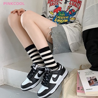Pinkcool ถุงเท้าลําลอง ผ้าฝ้าย แบบนิ่ม ระบายอากาศ ปักลายตัวอักษร สีดํา สีขาว แฟชั่นฤดูใบไม้ร่วง สําหรับเด็กผู้หญิง