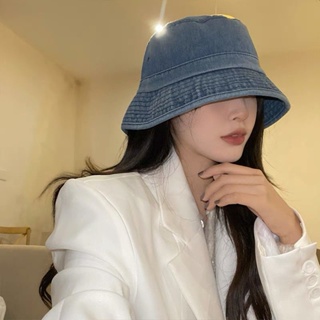 หมวกชาวประมงผ้ายีนส์ล้างผู้หญิง 👒 2023 หมวกน่ารักสไตล์เกาหลี denim bucket hat