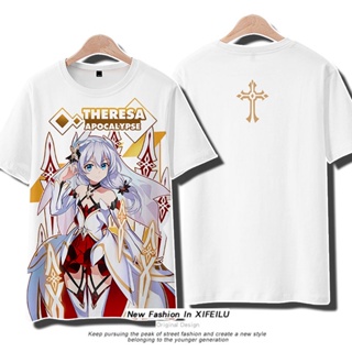 Anime Honkai Impact 3 Theresa Apocalypse Hooded T-Shirt Shorts Cosplay Student Summer Unisex Loose Haori Shirt Pant_01