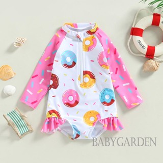 Babygarden-1-5 ปี ชุดว่ายน้ําวันพีช แขนยาว พิมพ์ลายโดนัท แต่งระบาย มีซิป สําหรับเด็กผู้หญิง