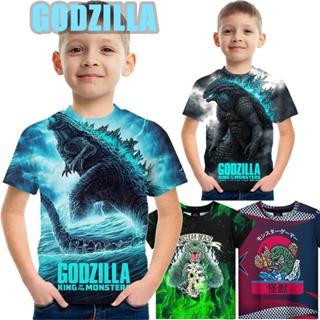 เสื้อยืดแขนสั้น พิมพ์ลาย Godzilla 3 มิติ แฟชั่นสําหรับเด็กผู้ชาย อายุ 3-13 ปี
