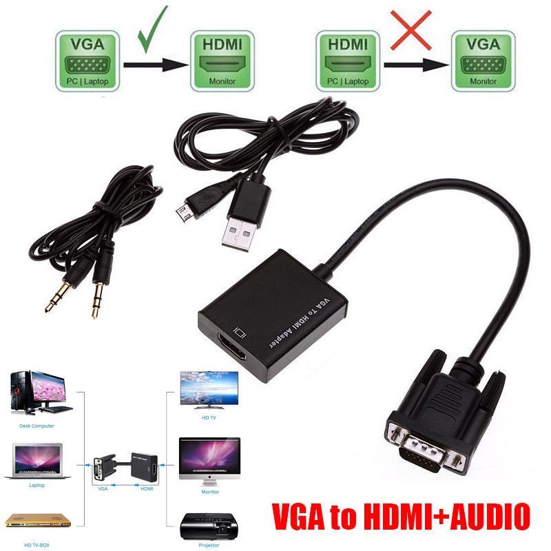 VGA Zu HDMI Adapter 1080P - Mini Konverter Mit Audio Für PC, Laptop, Projektor