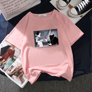 2022 New Women Short Sleeves T-shirt Pink Loose Ins Cartoon Snow White Print Korean Style Casual All-match Student _01