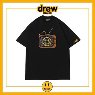 เสื้อยืดแขนสั้น ผ้าฝ้าย ทรงหลวม ลาย Drew House smiley แฟชั่นฤดูร้อน สําหรับผู้ชาย และผู้หญิง_01