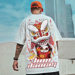 S-8XL ฤดูร้อนสไตล์จีน lion dance พิมพ์เสื้อยืดแขนสั้นผู้ชายและผู้หญิงแนวโน้ม ins Hong Kong wind panda คู่หลวมห้าจุด_01