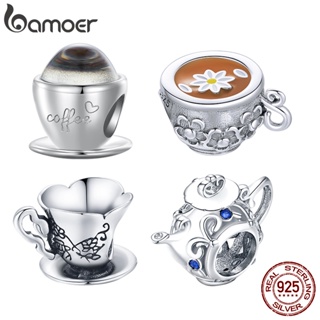 Bamoer จี้แก้วกาแฟ ชา เงิน 925 DIY สําหรับทําสร้อยข้อมือ SCC2475