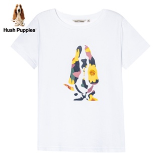 เสื้อยืดแขนสั้น ผ้าฝ้าย พิมพ์ลาย Hush Puppies แฟชั่นฤดูร้อน สําหรับผู้หญิง