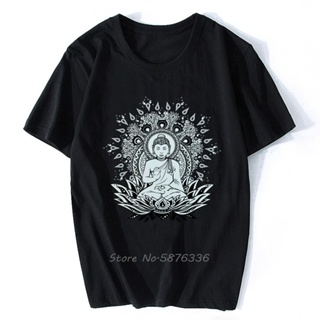 Mens Line Om Aum Yoga Phra Buddha Chakra India Meditation Hobo Boho Peace T-Shirt 2022 Summer New tshirt_04