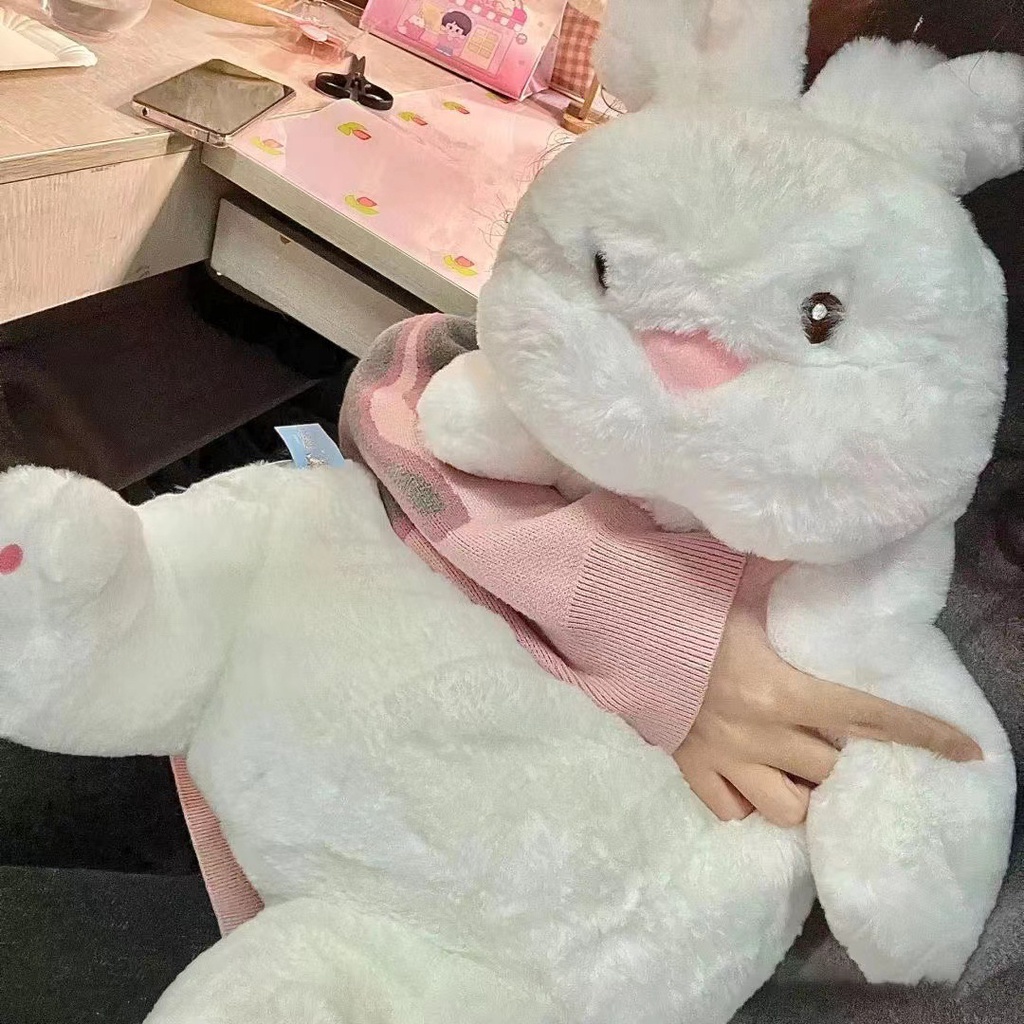 พร้อมส่งในไทย-ตุ๊กตากระต่าย-ตุ๊กตากระต่ายขี้เกียจ-ของเล่นเด็ก-หมอนกระต่าย-สีขาว-ขนาดใหญ่-45-60-80-ของขวัญเด็ก