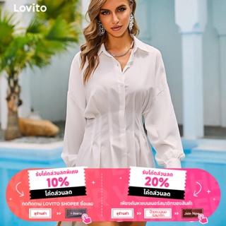 ภาพขนาดย่อของภาพหน้าปกสินค้าLovito เชิ้ตเดรส สีพื้น สไตล์ลำลอง L01210 (สีขาว) จากร้าน lovito.th บน Shopee