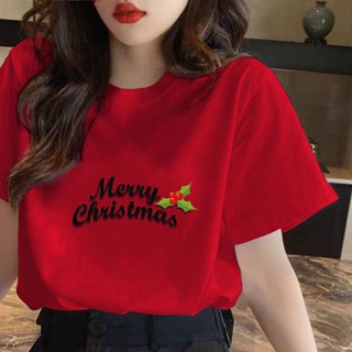 เสื้อยืดคอกลม พิมพ์ลายการ์ตูนคริสต์มาส สไตล์เกาหลี โอเวอร์ไซซ์ สําหรับผู้ชาย ผู้หญิง DW157เสื้อคู่รัก
