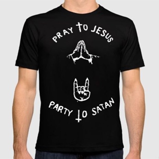 เสื้อยืด พิมพ์ลาย ShamelessPray to Jesus Party to Satan_04