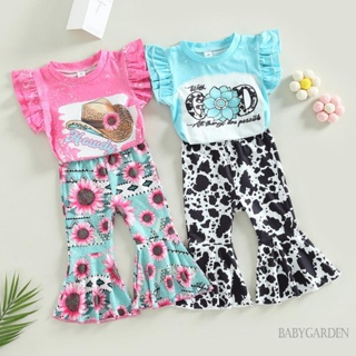 Babygarden-1-5 ปี ชุดเสื้อผ้าเด็กผู้หญิง แขนบิน พิมพ์ลายตัวอักษร เสื้อกั๊ก + กางเกงขาบาน