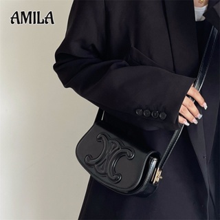 AMILA กระเป๋าใต้วงแขนวินเทจพื้นผิวขั้นสูงใหม่สีทึบทั้งหมดตรงกับกระเป๋าสะพายไหล่