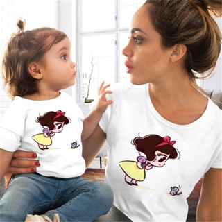 ▤Kawaii Snow White Princess Family Matching Clothes Women Girls Tshirt Cartoon Mom Daughter Family T_01
