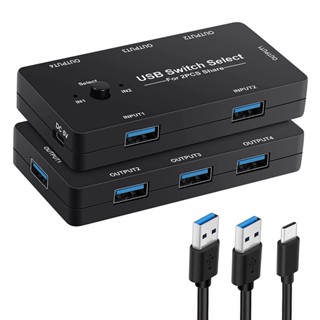 สวิตช์ USB KVM USB 2.0 KVM สําหรับ Windows 10 PC คีย์บอร์ด เมาส์ เครื่องพิมพ์ 2 ชิ้น แชร์ 4 อุปกรณ์ สวิตช์ USB