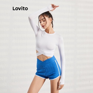 ภาพหน้าปกสินค้าLovito เสื้อยืด ผ้าแห้งเร็ว แต่งไขว้ แบบเรียบ สไตล์สปอร์ต L06160 (สีขาว) ที่เกี่ยวข้อง