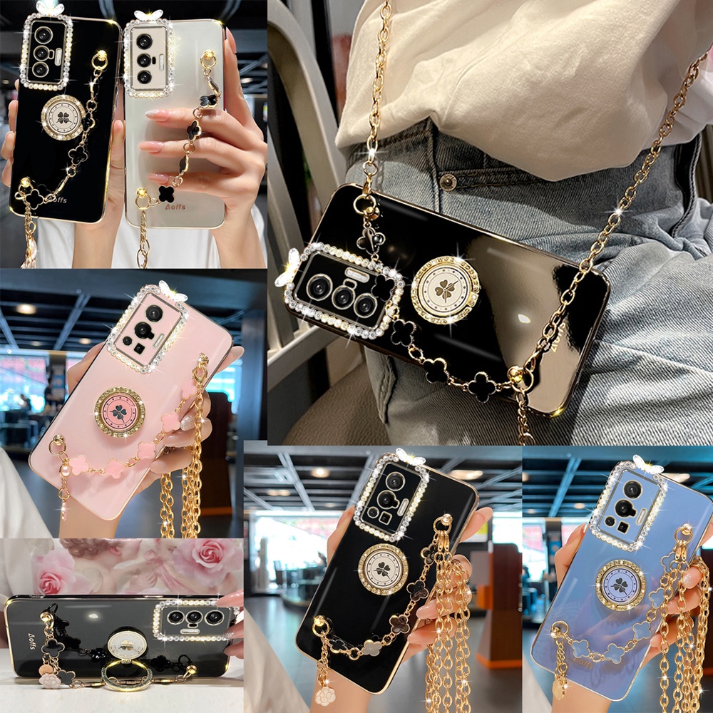 เคสโทรศัพท์มือถือ-ลายใบโคลเวอร์-พร้อมสายคล้องไหล่-และแหวนขาตั้ง-สําหรับ-samsung-s23-plus-s23-ultra-s23fe-a04s-a04-a14-a24-a34-a54-5g-a03