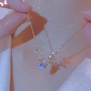 Ruiyanlqz สร้อยคอ จี้คริสตัล รูปหัวกวางน่ารัก คุณภาพสูง