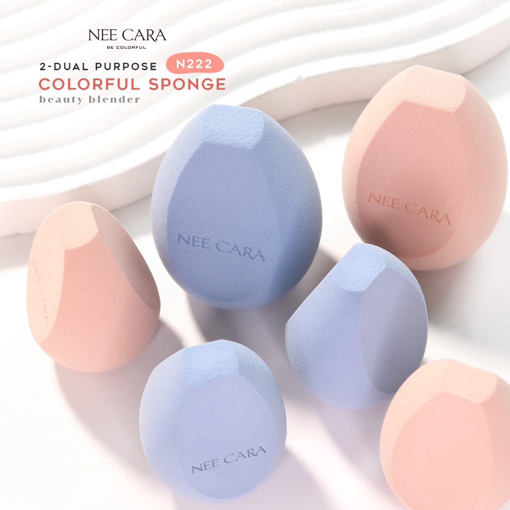 nee-cara-2-dual-purpose-colorful-sponge-n222-neecara-นีคาร่า-ฟองน้ำ-ฟองน้ำทรงไข่-ตัดมุม-x-1ชิ้น-beautybakery