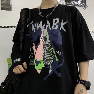 【ไซซ์ M-5xl】เสื้อยืดลําลอง พิมพ์ลายการ์ตูนปลาดาว โอเวอร์ไซซ์ สไตล์เกาหลี ฮิปฮอป แฟชั่นสําหรับผู้ชาย และผู้หญิง