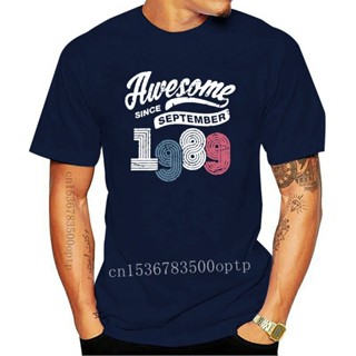 Cotton T-Shirt Awesome Since September 1989 T Shirt Vintage 29th Birthday Mans Short Sleeved Fashion Tees Purified_03