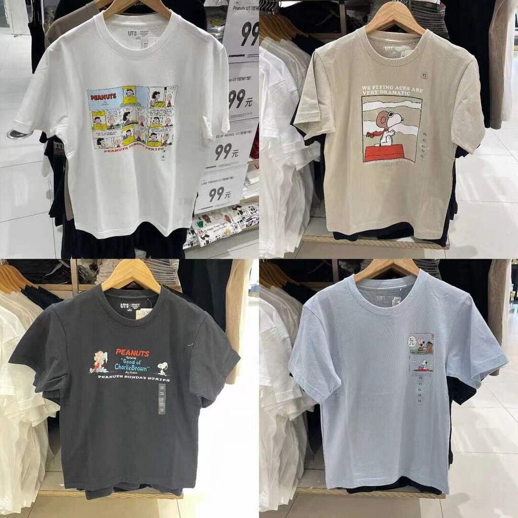 2023-เตรียมจัดส่ง-เสื้อยืดผ้าฝ้ายuniqlo-เสื้อยืดแขนสั้น-พิมพ์ลาย-snoopy-peanuts-สําหรับผู้ชาย-และผู้หญิง-445597-447165