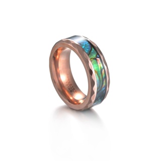 Abalone แหวนทังสเตน ประดับเพชร สีโรสโกลด์ 8 มม. หรูหรา ของขวัญวันวาเลนไทน์